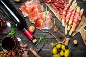 Food and wine tasting of typical Spanish products